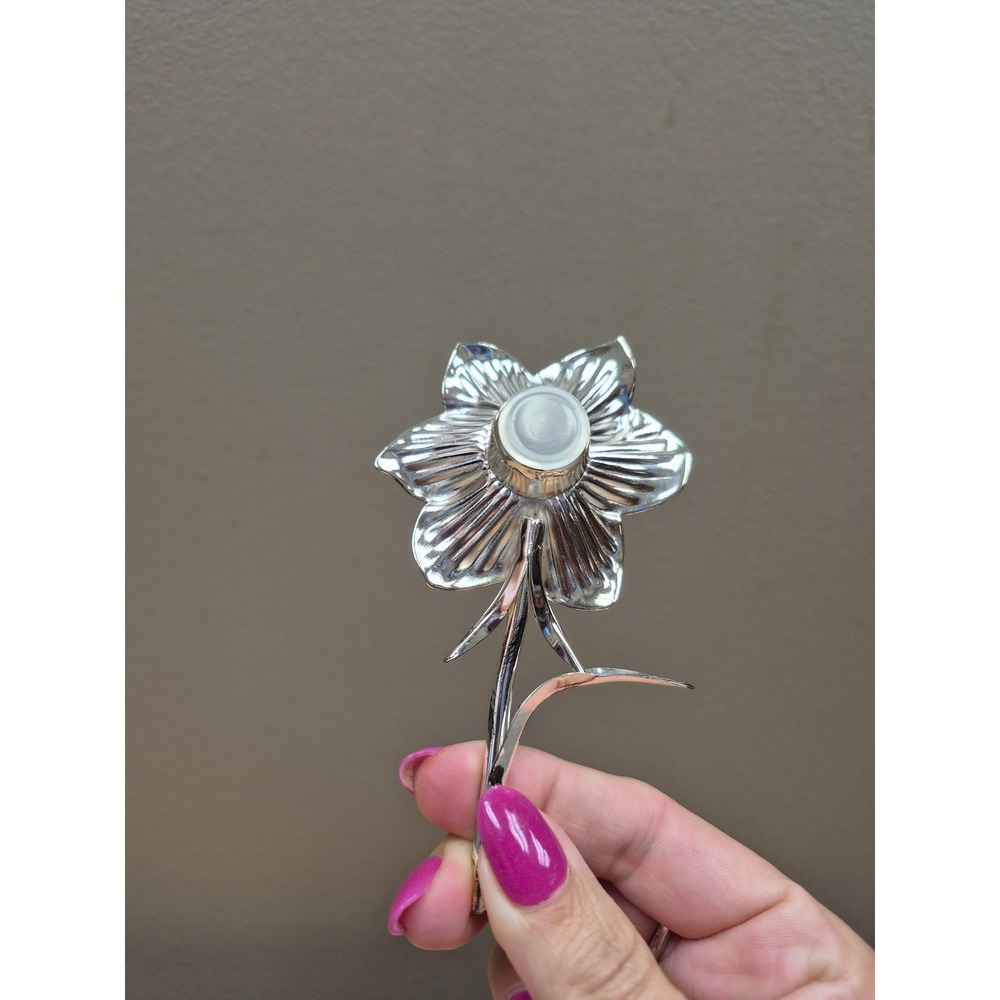 Vintage Silver Tone Flower Salt Pepper Shakers Set Sunflower Floral Stem Decor - Picture 6 of 8